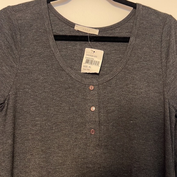 Lush Charcoal Ribbed Henley Long Sleeve Dress - Picture 3 of 10